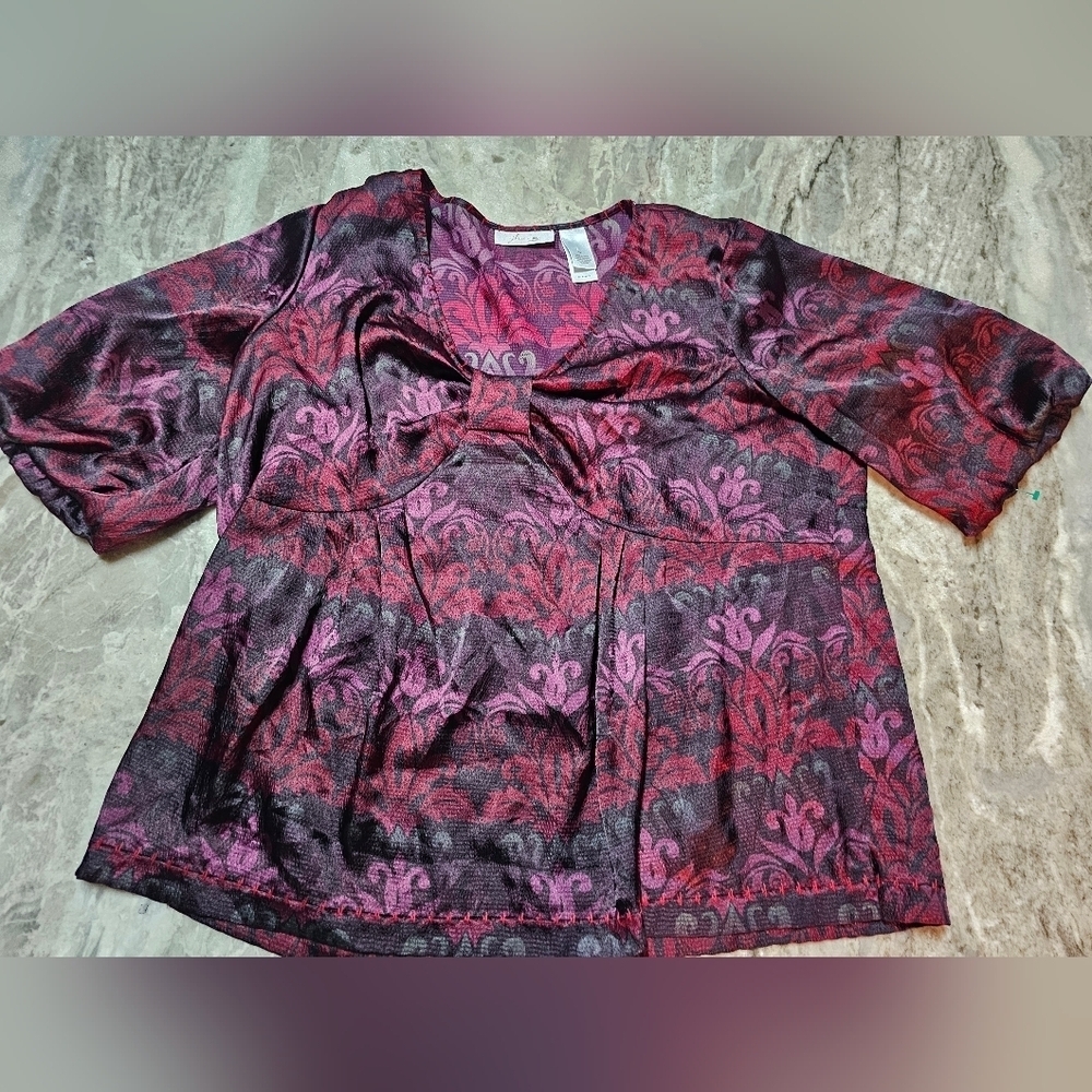 Massini Woman 1X Red Purple Damask Boho Blouse